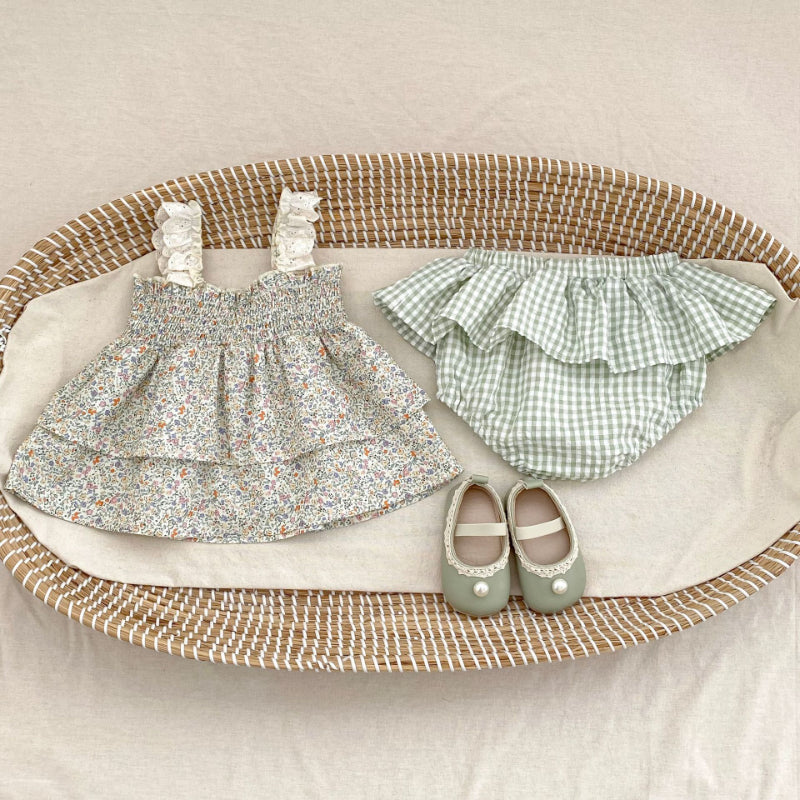 【BABY&KID】夏新作 グリーン蝶結び付きセットアップSK080108