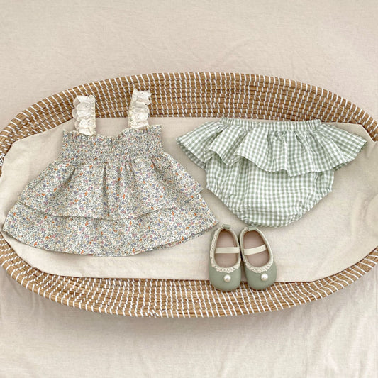 【BABY&KID】夏新作 グリーン蝶結び付きセットアップSK080108