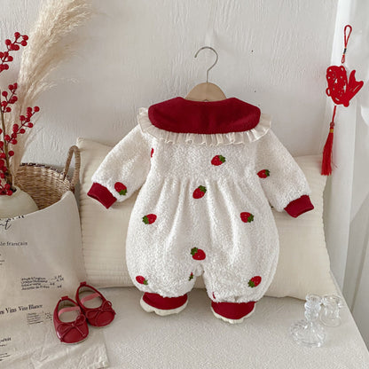 【BABY】冬新作いちご裏起毛カバーオールSK102709
