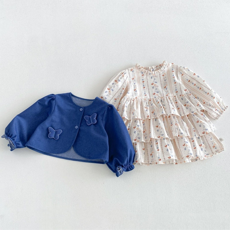 【BABY&KID】小花柄ワンピース、パフスリーブジャケットSK107211