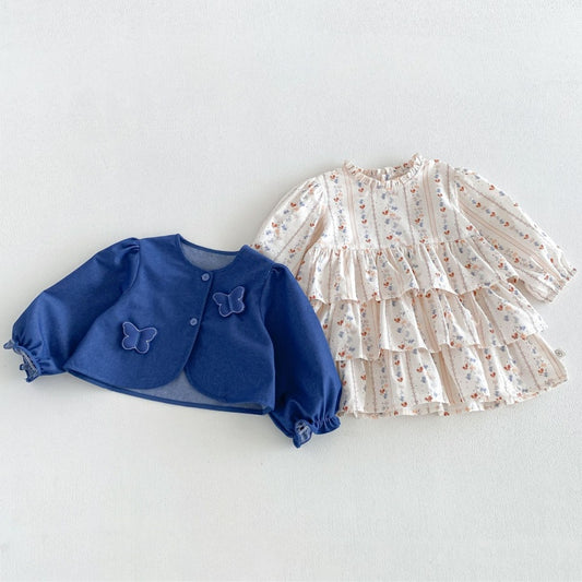 【BABY&KID】Small Floral Print Dress, Puff Sleeve Jacket SK107211