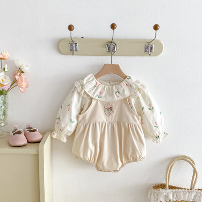 【BABY】花柄トップス、花刺繍サロペットパンツSK092318