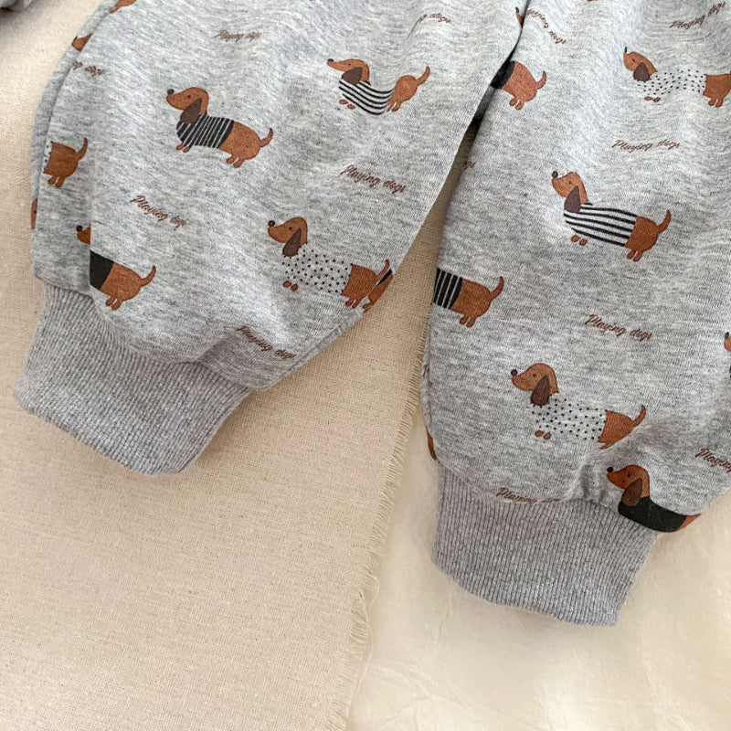 【BABY&KID】キュートなダックスフンドプリントセットアップSK092721
