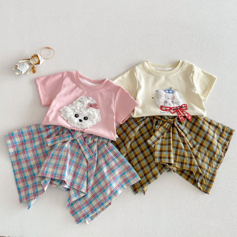 【BABY&KID】夏新作 立体カートゥーンTシャツ、チェックキュロットSK105219