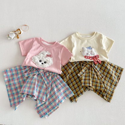 【BABY&KID】夏新作 立体カートゥーンTシャツ、チェックキュロットSK105219