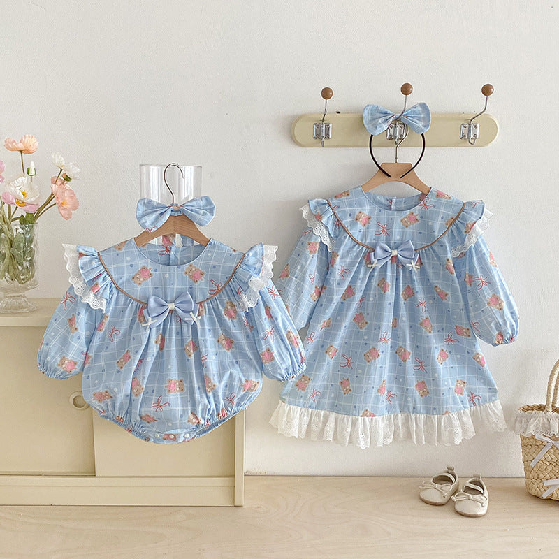 【姉妹服】ハートくまロンパース、ワンピースSK101123