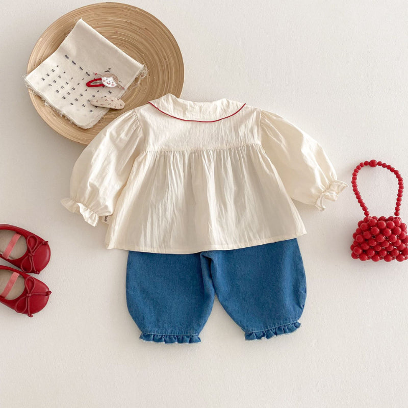 【BABY&KID】いちご刺繍ブラウス、いちごデニムパンツSK100319