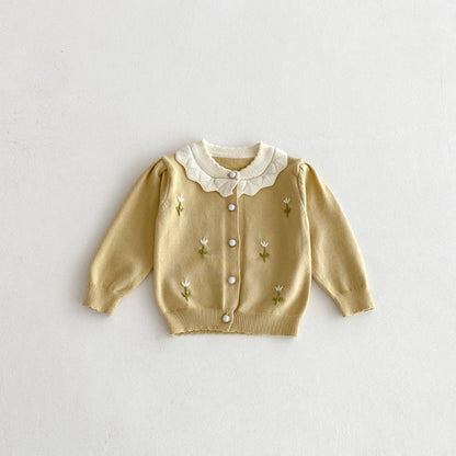 【BABY】フリル襟刺繍ニットカーディガンSK092425