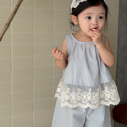 【BABY&KID】夏新作韓国風レースフラワーセットアップSK104803