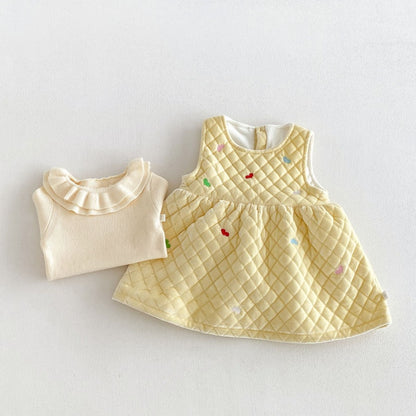 【BABY&KID】ベルベットハート刺繍ワンピース、フリル襟ニットSK108111