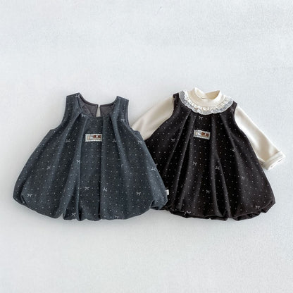 【BABY&KID】ドット蝶結びワンピース、ベージュトップスSK108112