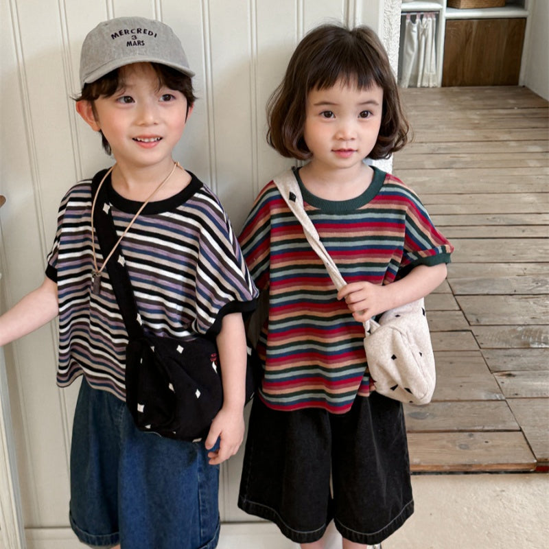 【BABY&KID】夏新作 カラフルボーダー半袖TシャツSK080505