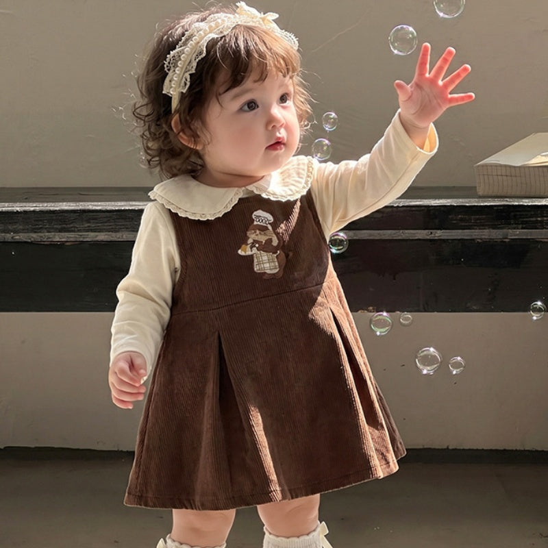 【BABY】くま刺繍ジャンパースカート＆フリルフリルトップスSK107810