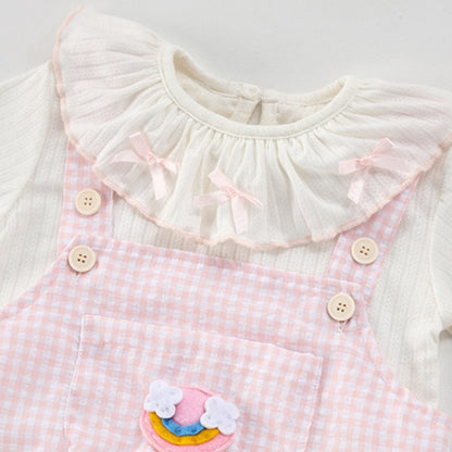【BABY】夏新作 チェックサロペットロンパース＆TシャツSK092615
