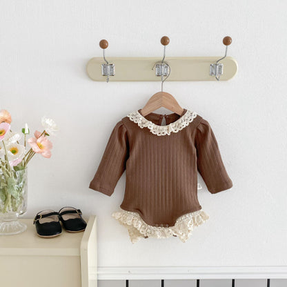 【BABY】レースクルーネックリブロンパース、レースレギンスSK100726