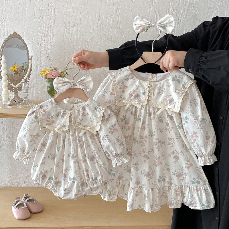 【姉妹服】花柄プリンセス襟ロンパース、ワンピースSK101107