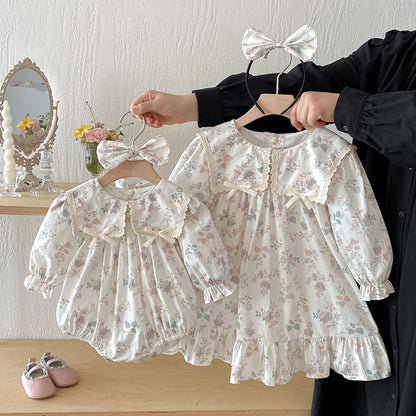 【姉妹服】花柄プリンセス襟ロンパース、ワンピースSK101107