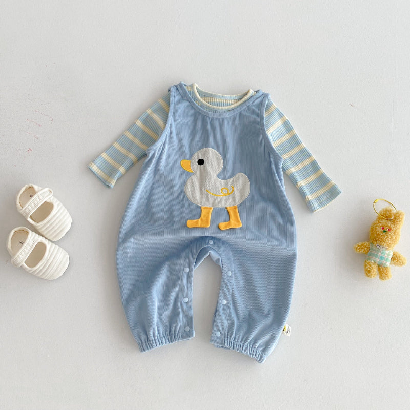 【BABY】アヒルサロペット＆ボーダーインナーSK092515