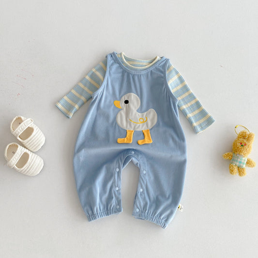 【BABY】アヒルサロペット＆ボーダーインナーSK092515