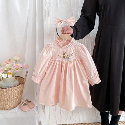 【姉妹服】うさぎ刺繍ロンパース、ワンピースSK101129