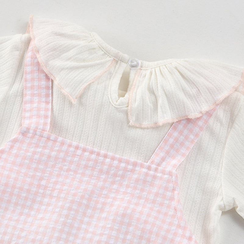 【BABY】夏新作 チェックサロペットロンパース＆TシャツSK092615