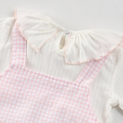 【BABY】夏新作 チェックサロペットロンパース＆TシャツSK092615