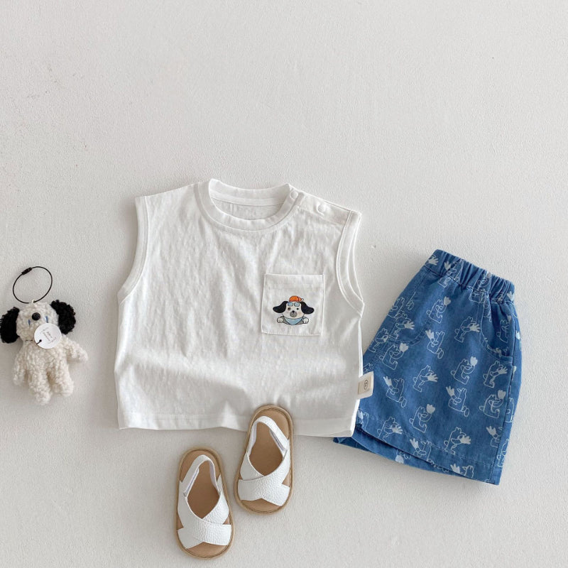 【BABY&KID】夏新作 ドッグポケットTシャツ、フルプリントショーツSK080609