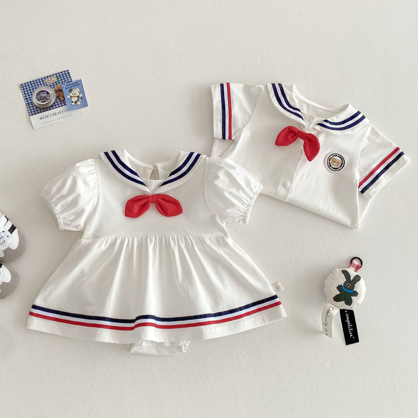 【BABY】夏新作  セーラーワンピース風ロンパース、オールインワンSK061608