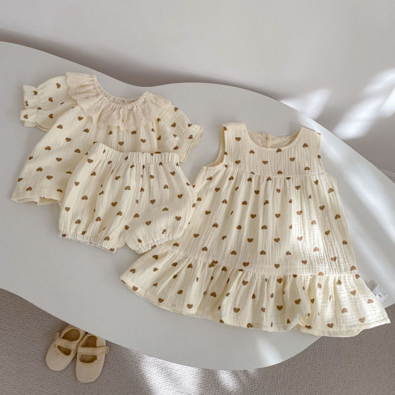 【BABY&KID】夏新作 ハートプリントセットアップ、ワンピースSK104929