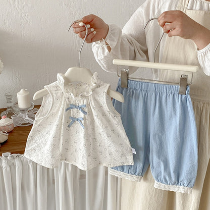 【BABY】夏新作小花柄ノースリーブトップス＆レース裾パンツSK104522