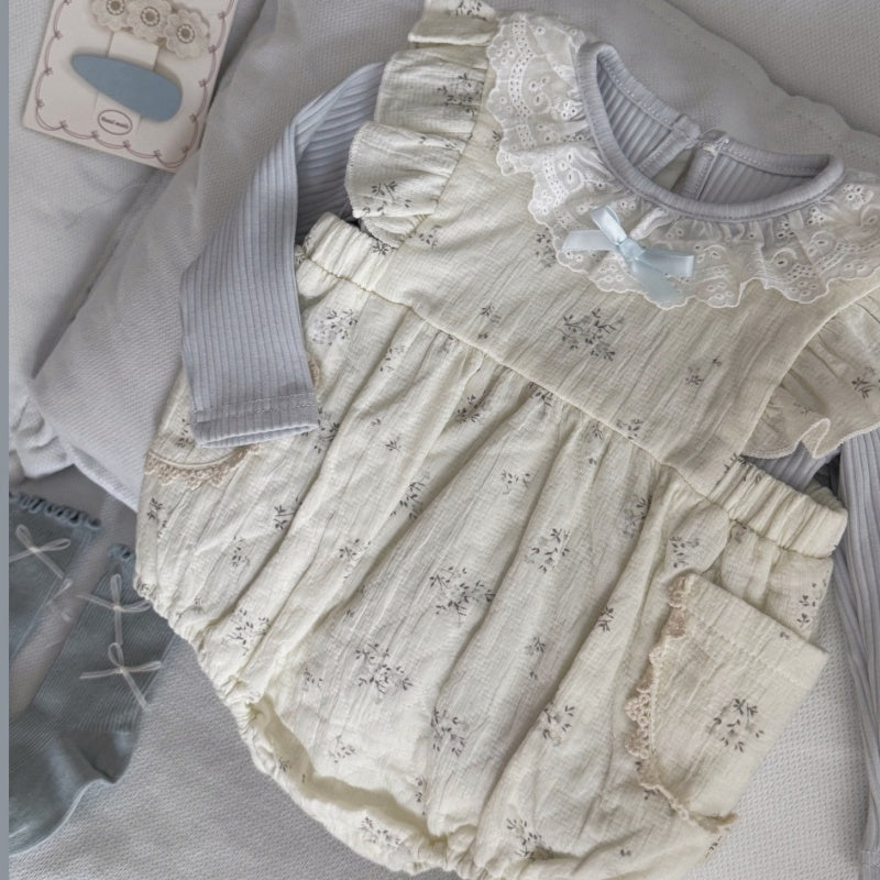 【BABY】ブルー小花柄ロンパース＆レーストップスSK106907