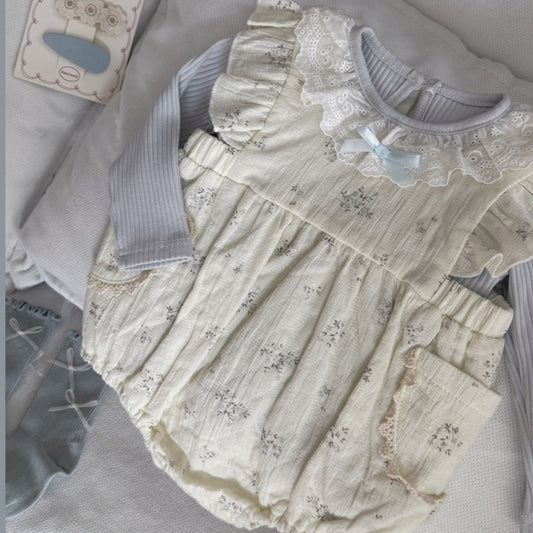 【BABY】ブルー小花柄ロンパース＆レーストップスSK106907