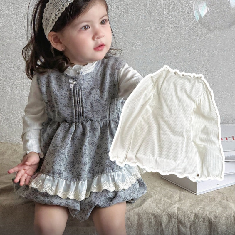 【BABY】小花柄レーストリムベスト＆バルーンパンツSK103705