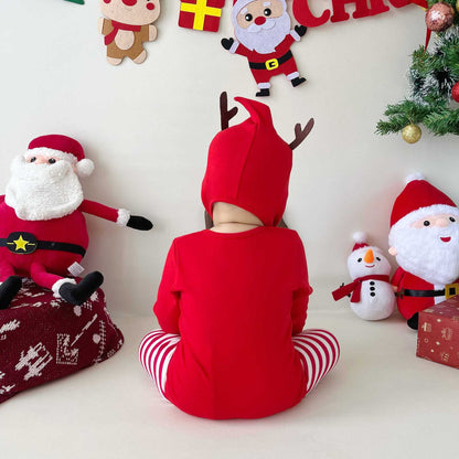 【BABY】トナカイ柄ロンパース、ボーダーレギンスセットSK102822