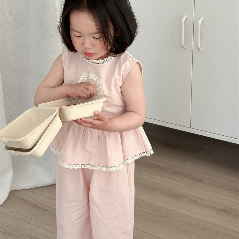 【BABY&KID】夏新作 フラワー刺繍デニムスーツSK081532