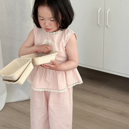 【BABY&KID】夏新作 フラワー刺繍デニムスーツSK081532