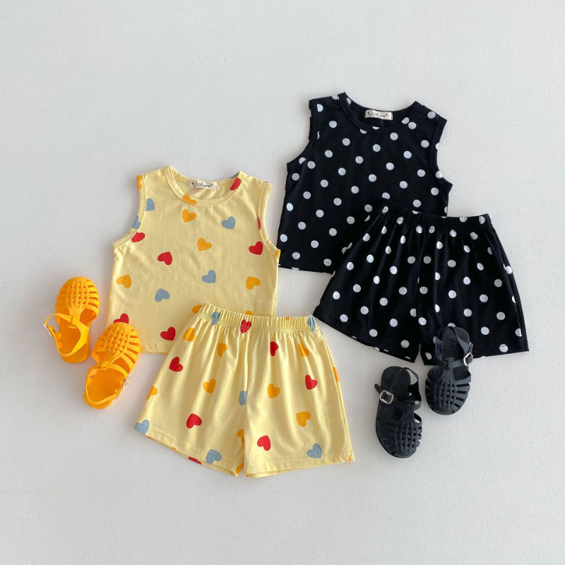 【BABY&KID】夏新作 ハート、ドットプリントセットアップSK091211