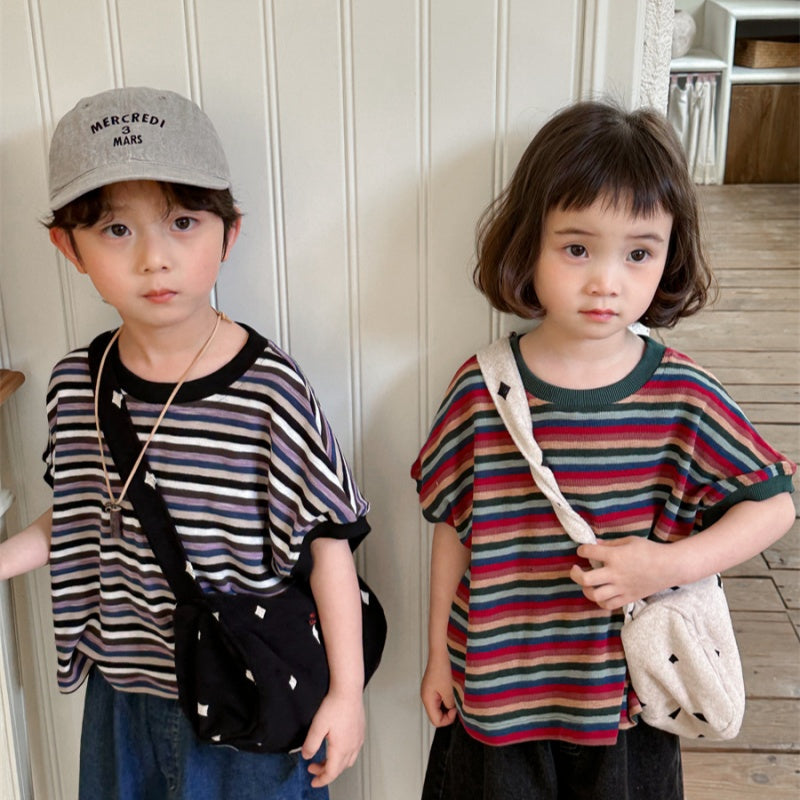 【BABY&KID】夏新作 カラフルボーダー半袖TシャツSK080505
