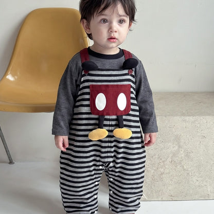 【BABY】ボーダーサロペットカバーオール、くまトップスSK107812