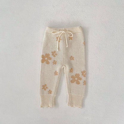 【BABY】フラワーニットカーディガン、パンツ、帽子、SocksSK030604