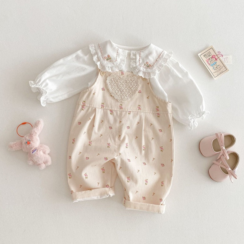 【BABY&KID】小花柄サロペット、刺繍襟シャツSK107212