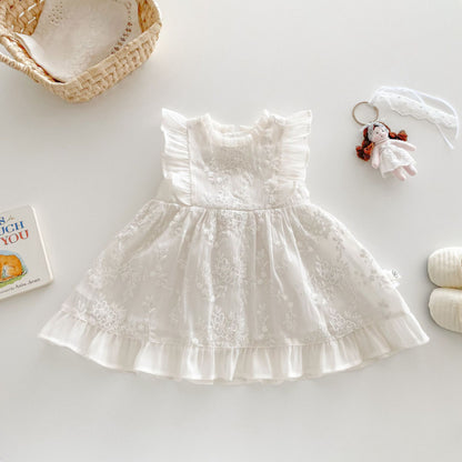 【BABY&KID】夏新作 無地レース刺繍ワンピースSK070510