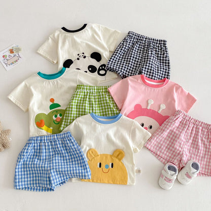 【BABY&KID】夏新作 カートゥーンＴシャツ&チェックパンツSK061803