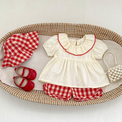 【BABY&KID】夏新作フリルブラウス＆チェックショートパンツSK105410