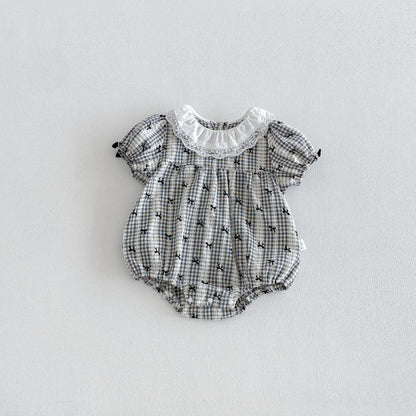 【BABY】夏新作 蝶結びパフスリーブロンパースSK104911