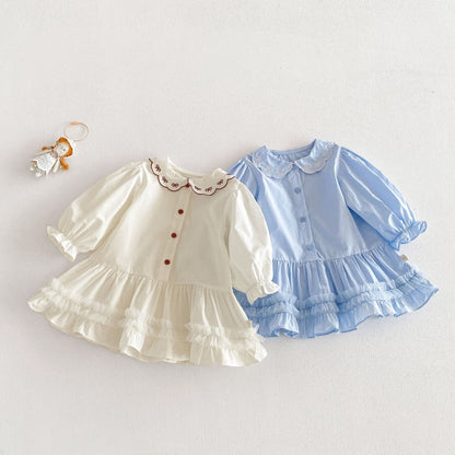 【BABY&KID】韓国風刺繍丸襟ワンピースSK104126