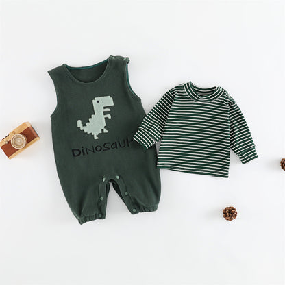 【BABY】冬新作 裏起毛サロペットパンツ＆ボーダーインナーSK102414