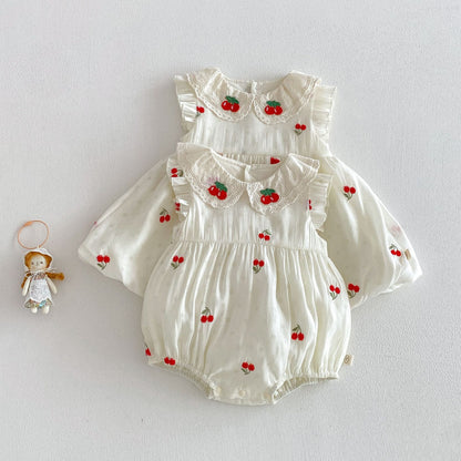【BABY&KID】夏新作 さくらんぼ刺繍ロンパース、ワンピースSK105117