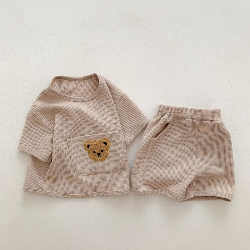 【BABY】夏新作 ワッフル大ポケットくまセットアップSK092621