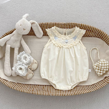 【BABY】夏新作うさぎ刺繍フリルロンパースSK105507